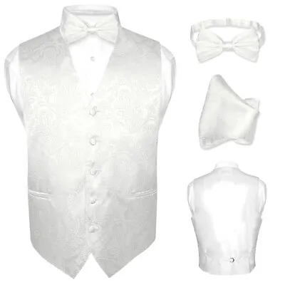 Men's Dress VEST Bow Tie Hankie Set PAISLEY Design For Suit Tuxedo BowTie Hanky • $27.95