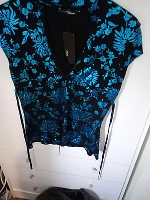 Jane Norman Black And Blue Foil Print Mandarin Top Brand New With Tags! 14 Label • £15