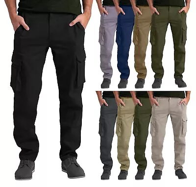 Mens Cargo Trousers Relaxed-Fit Work Outdoor Hiking Multi Pockets Stretch Pants • $24.01