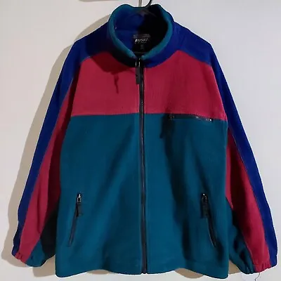 Vintage 80s 90s HUSKI Colourblock Zip Up Fleece Jumper Jacket - Size Large 102cm • $44.81