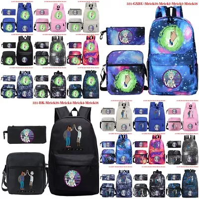3Pcs Rick And Morty Star Galaxy Backpack Handbag Pencil Case Set Kids School Bag • $35.09