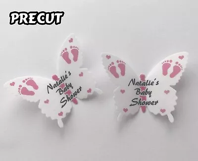 15 Personalised Baby Shower Pink Edible Wafer Butterfly Cupcake Cake Toppers • £3.99