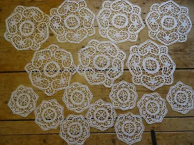 Set Of 16 Vintage Antique Hand Made Bobbin Lace Table Mats Doilies 13cm & 24cm • £22.50