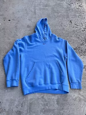 Y2K Nike Hoodie Mens Medium Baby Blue Center Swoosh Check Sweatshirt • $79.99