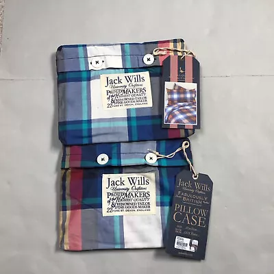 £22 • Buy Jack Wills Durleston Pillowcase Blue Red Check X2 In Cloth Bag Cotton New