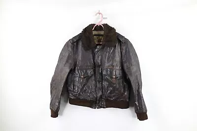 Vintage 70s Mens 38 Thrashed Leather Fleece Lined G-1 Flight Bomber Jacket Brown • $104.96