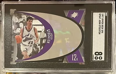 1997 Upper Deck SPX John Stockton Purple Die Cut Vintage NBA Card #SPX47 SGC 8 • $25