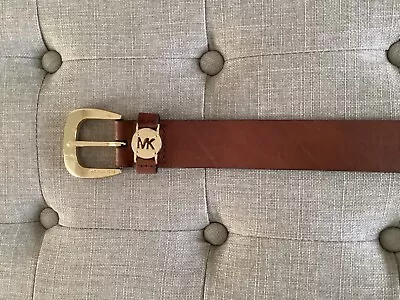 MICHAEL KORS BELT BROWN LEATHER WITH STAMPED MK LOGO On Buckle - Size Small • $17.99