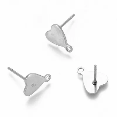 10pcs 5 Pairs Stainless Steel Heart Shape Stud Earring Posts 8mm Plus Loop  • £2.95