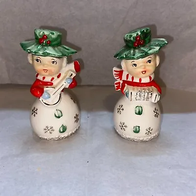 HTF Vintage 1950's Girls Musical Holly Christmas Salt Pepper Shakers Japan • $169.99