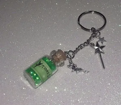 £2.99 • Buy Tinkerbell Inspired ''Tinks' Dust'' Sparkling Fairy Keyring, With Charms / Pixie