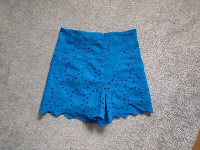 Zara Womens Summer Blue Cotton Crochet Casual Floral High Waisted Shorts Size XS • $13.87