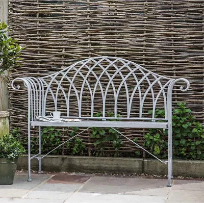 2 Seat Vintage Garden Bench - Wrought Iron Grey Antique Finish Easy Assembly • £149