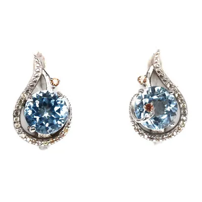 $76.38 • Buy 8 MM. Sky Blue Topaz, Sapphire & Cubic Zirconia Earrings 925 Sterling Silver