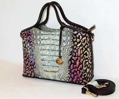 BRAHMIN Limited Edition HEARTHSTONE COLORFUL LEOPARD With CROC Sm ELAINE NWT • $295