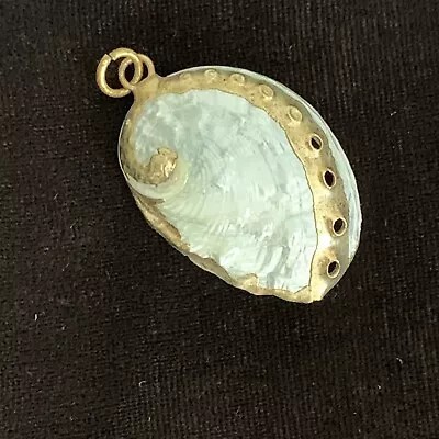 Gold Trim Abalone 2 Inch Small Shell Necklace Pendent Coastal Grandma • $9.95