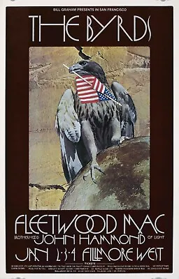 Original Vintage Poster Byrds Fleetwood Mac And John Hammond 1969 Rock • $120