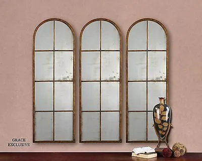 Large Slim Antiqued WINDOW Arch MIRROR Wall Leaner Horchow Neiman Marcus • $305.80