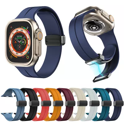 $13.99 • Buy For Apple Watch Ultra/SE/Series1-8 Magnetic Folding Buckle Silicone Strap Band