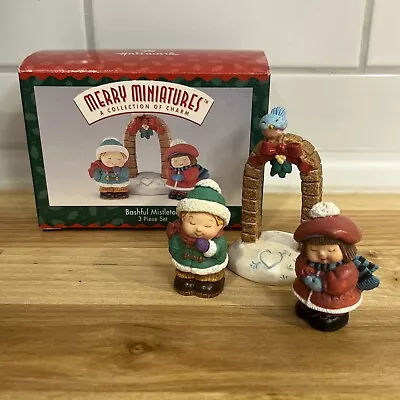 Hallmark Merry Miniatures  Bashful Mistletoe  3 Piece Set Christmas Village 1996 • $8.99