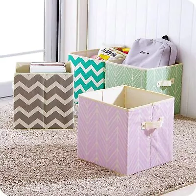 2pc Foldable Canvas Storage Collapsible Box Clothes Home Organizer Fabric Cube  • £5.95