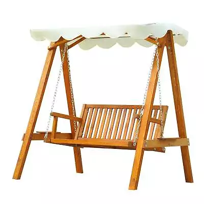 2 Seater Garden Swing Seat Wooden Chair Outdoor Hammock Bench - Cream White • £224.99