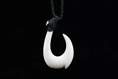 Hawaiian Fish Hook Necklace (Buffalo Bone) - Hand Carved Maui Hook Polynesian • $12.26