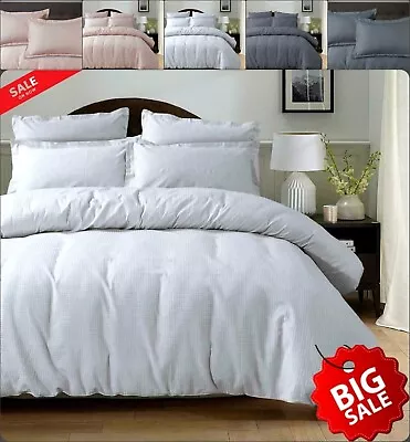 New Luxury 100% Cotton Bedding Waffle Duvet Set With Quilt Cover & Pillow Cases • £18.89
