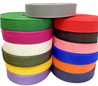 £4.88 • Buy 25mm Webbing Tape Strap Lead Narrow Fabric 10m To 100 Meters Lengths 11 Colours