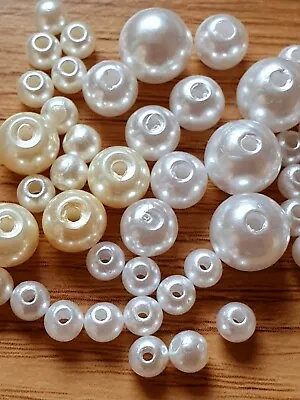 £1.99 • Buy 100 Quality Faux PEARL BEADS 4mm 5mm 6mm 8mm Crafts-Sewing Jewellery-Wedding UK