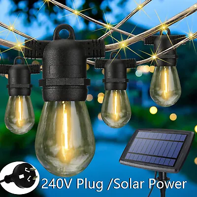 $15.99 • Buy 15M 20M LED Festoon String Lights Solar/Plug Lamp Wedding Outdoor Waterproof Kit