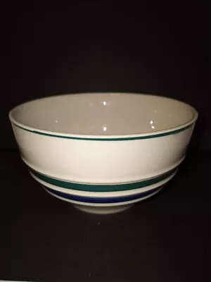 Vintage 5 3/4  Small Serving Bowl Made In China White Striped Blue & Green  • $15
