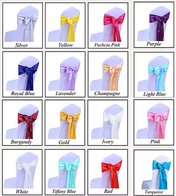 £0.99 • Buy 1 25 50 100 Satin Sashes Chair Cover Bow Sash WIDER FULLER BOWS Wedding Party