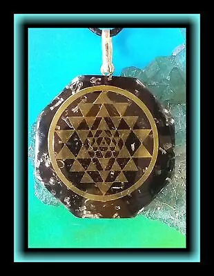 SRI YANTRA PENDANT ORGONE BLACK TOURMALINE PENDANT With SRI YANTRA MANDALA • $12.88