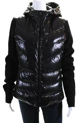 Moncler Womens Black Fleece Trim Full Zip Hooded Long Sleeve Puffer Coat Size L • $499.99