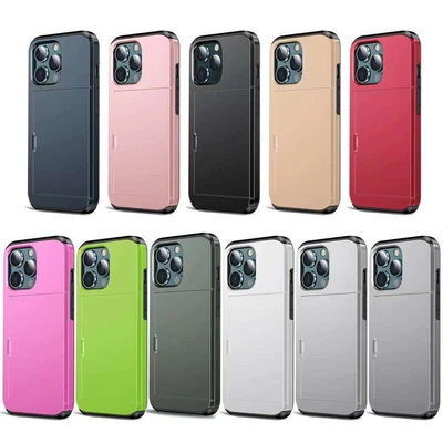 $10.68 • Buy Hard With Slide Card Slot Holder Phone Case Cover For IPhone 12 11 Pro Max 7 8 +