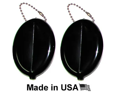 2 Black Oval Squeeze Coin Holders | Key Chain - Money Change Purse | Made In USA • $8.49