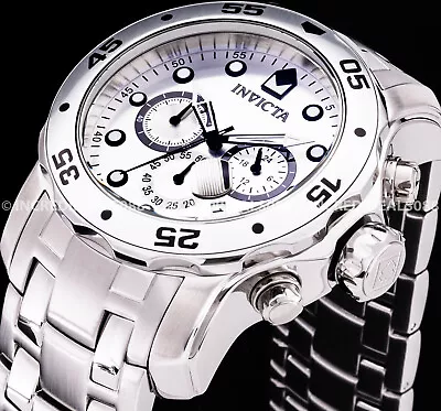 Invicta Mens PRO DIVER SCUBA CHRONOGRAPH Silver Dial Bracelet 48mm SS Watch • $105.94