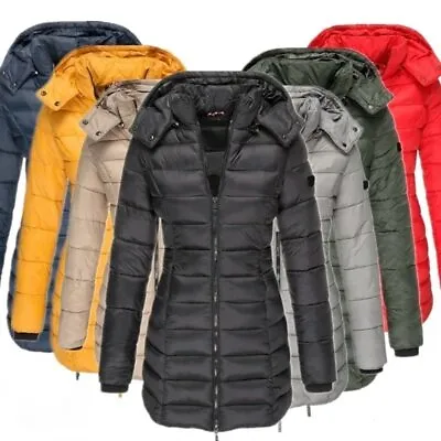 UK Womens Winter Long Parka Quilted Coat Hooded Ladies Warm Padded Puffer Jacket • £23.09