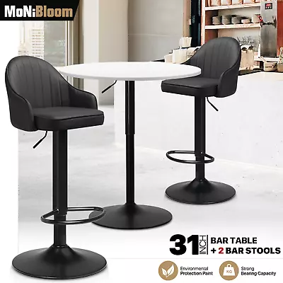 3 Piece[PUB TABLE+BAR STOOLS SET]Wooden Tabletop Adjustable Height Leather Seat • $234.99