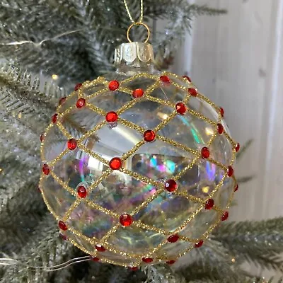 £4.29 • Buy Gisela Graham Christmas Tree Glass Bauble Red Gold Silver White Harlequin Ball
