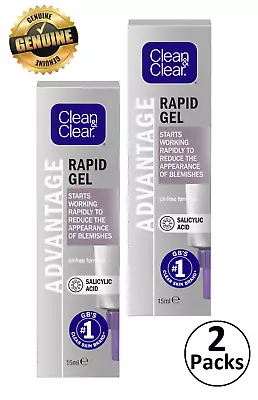 2x Clean & Clear Advantage Rapid Control Salicylic Acid Gel Acne/Blemishes 15ml • £9.99