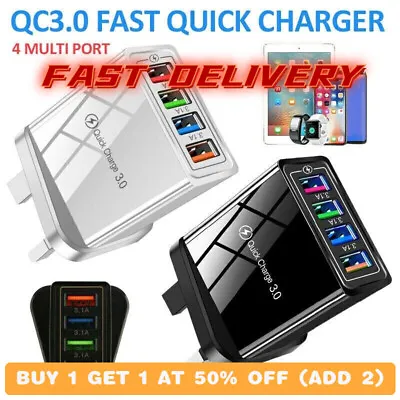 UK Plug 4Multi Port Fast Quick Charge QC3.0 USB Hub Main Wall Charger Adapter UK • £4.91