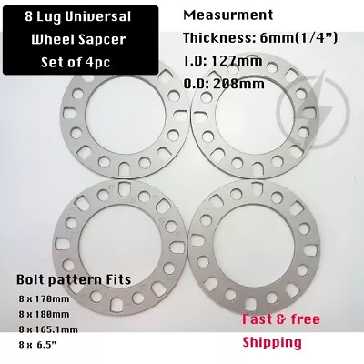 4Pc 8 Lug Wheel Spacers 1/4  Inch 6mm 8x6.5 (8x165.1) Fits Dodge Ram 2500 3500 • $25.29