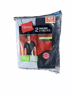 2 Pack Hanes Mens M/medium V-Neck Tshirts Soft  Breathable- Black & Grey 38-40” • $9.49