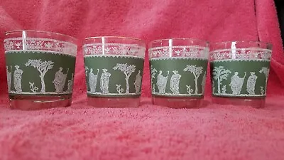 VTG Set 4 Jeanette Jasperware Hellenic Green 3 1/2  Highball/Cocktail Glasses • $18.90