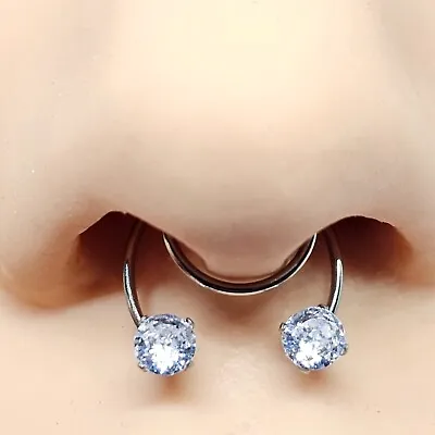 Fake Piercing Clip On Cuff Septum Nose Ring CZ Stones Fake Silver Tone Body Ring • £2.49