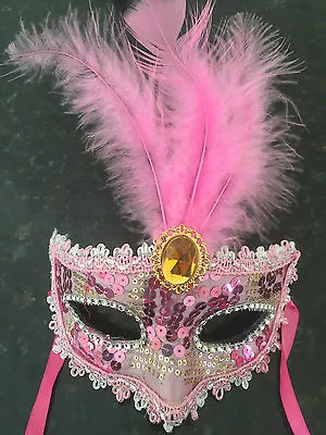 Feather Masquerade Ball Mask Venetian Glitter Fancy Dress Eye Mask • £5.22