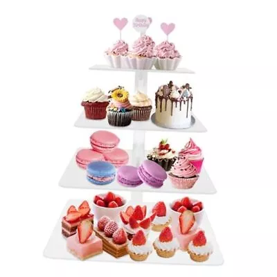 4 Tier Cupcake Stand With LED String Light Acrylic Square Cupcake Stand 4 Tier • $18.50