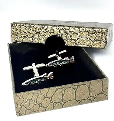 £7.99 • Buy Pike Fish Cufflinks, Novelty Fishing Cuff Links In Gift Box. Mens Ref 2-54